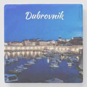 Haven en muren van Dubrovnik 's nachts verlicht Stenen Onderzetter