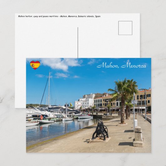 Haven en Paseo Marítimo van Mahon - Menorca, Spanj Briefkaart (Voorkant / Achterkant)