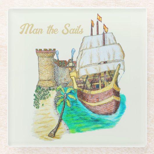 Haven Galleon Glazen Onderzetter (Voorkant)