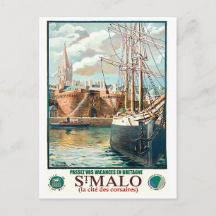 Haven in de stad Saint-Malo, Frankrijk, vintage re Briefkaart