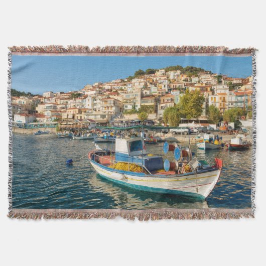 Haven met vissersboten in Plomari, Lesvos, Grieken Deken (Voorkant)