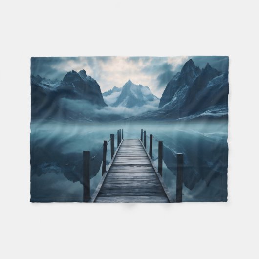Haven Mountain Lakeside Horizon Landschap Fleece Deken (Voorkant (Horizontaal))