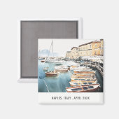 Haven Santa Lucia Naples Italië Waterverf Reizen Magneet (Voorkant / Achterkant)