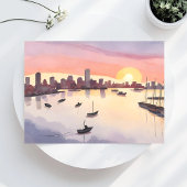 haven van Boston | Waterverf Cityscape Massachuset Briefkaart