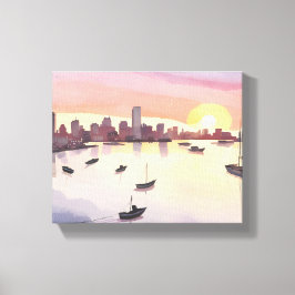 haven van Boston | Waterverf Cityscape Massachuset Canvas Afdruk