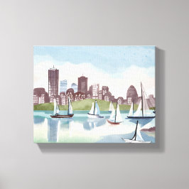 haven van Boston | Waterverf van Boston Massachuse Canvas Afdruk