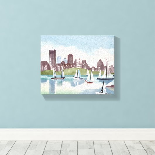 haven van Boston | Waterverf van Boston Massachuse Canvas Afdruk (Insitu (Houten vloer))