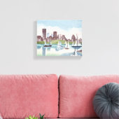 haven van Boston | Waterverf van Boston Massachuse Canvas Afdruk (Insitu (Woonkamer))