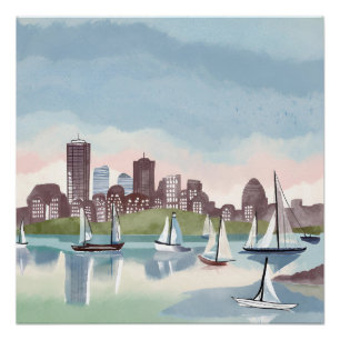 haven van Boston   Waterverf van Boston Massachuse Perfect Poster