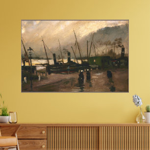 Haven van de Amsterdamse vissers in storm van Vinc Canvas Afdruk