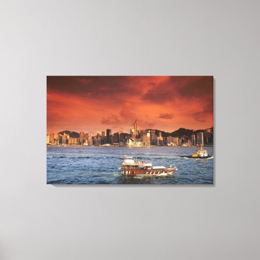 Haven van Hong Kong bij zonsondergang Canvas Afdruk (Voorkant)