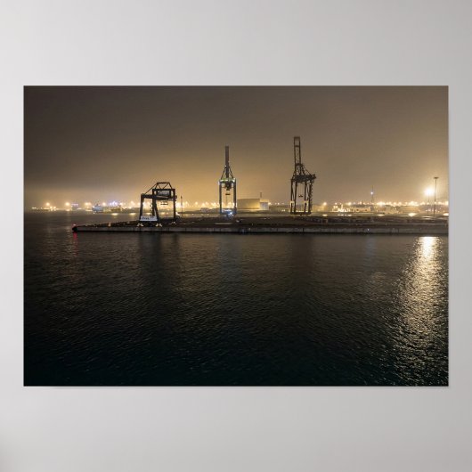 Haven van Hull bij Nacht – Industriële Docklands Poster (Voorkant)