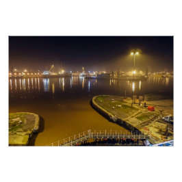 Haven van Hull bij Nacht – Industriële Haven Nacht Perfect Poster
