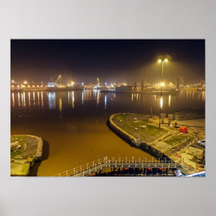 Haven van Hull 's Nachts – Industriële haven in de Poster