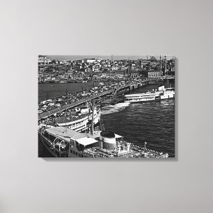 haven van Istanbul Galata in Turkije Canvas Afdruk