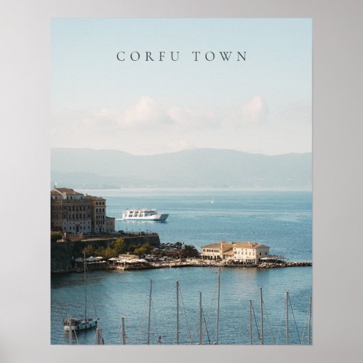 Haven van Korfoe-stad panorama Poster (Voorkant)
