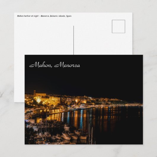 Haven van Mahon 's nachts - Menorca, Spanje Briefkaart (Voorkant / Achterkant)