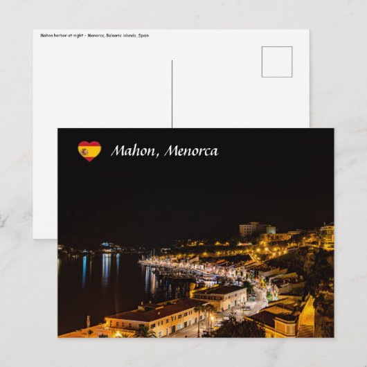 Haven van Mahon 's nachts - Menorca, Spanje Briefkaart (Voorkant / Achterkant)