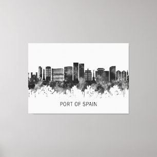 Haven van Spanje: Trinidad en Tobago Skyline BW Canvas Afdruk