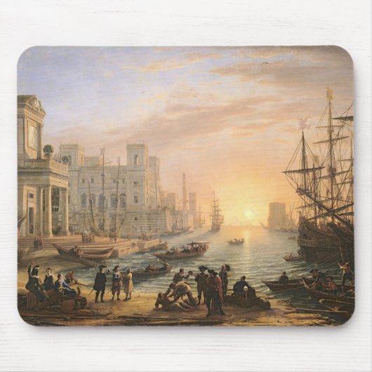Haven van zee op zonsondergang, 1639 muismat (Voorkant)