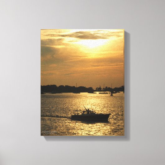 Havenboot Scène Late avond Zon Achter Wolken Canvas Afdruk (Voorkant)