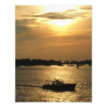 Havenboot Scène Late avond Zon Achter Wolken