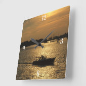 Havenboot Scène Late avond Zon Achter Wolken Vierkante Klok (Hoek)