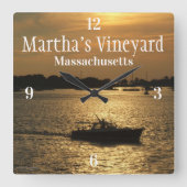 Havenboot Scène Late avond Zon Achter Wolken Vierkante Klok (Voorkant)