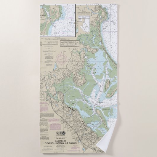 Havens van Plymouth, Kingston en Duxbury Chart Strandlaken (Voorkant)
