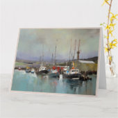 Havenscène Groot Gevouwen Wenskaart Kaart (Gele Bloem)