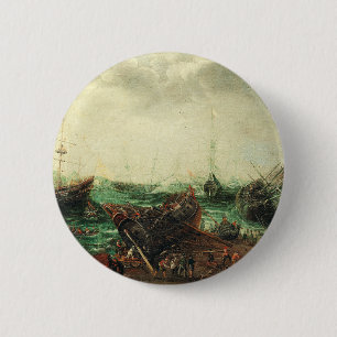 Havenscene van Adam Willaerts Ronde Button 5,7 Cm