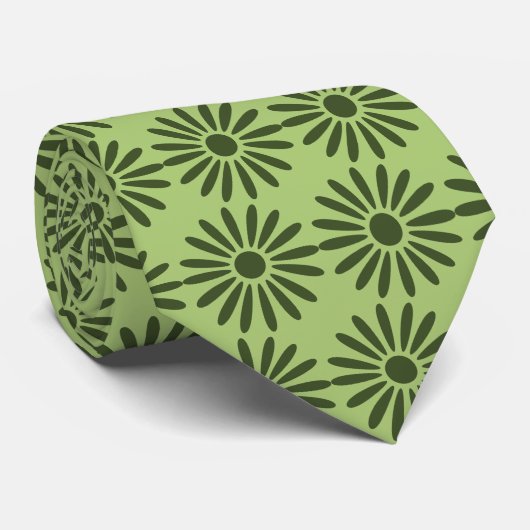 Havenwood Daisy Foulard Moss Green Two-Sided Stropdas (Opgerold)