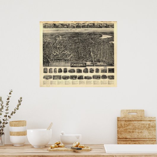 Haverhill Mass. 1914 Antiek panoramische kaart Poster (Keuken)