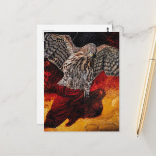 Havik die danst in een rode jurk fantasiec collage briefkaart