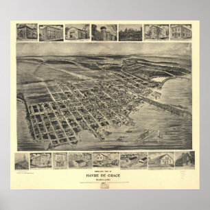 Havre de Grace Maryland 1907 Antiek Panorama Poster
