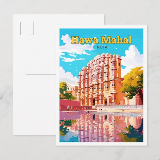Hawa Mahal India Reizen  Illustratie Briefkaart (Voorkant / Achterkant)