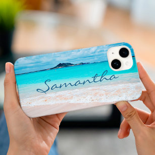 Hawaï-blauwe zeezandstrand foto toevoegen jouw naa iPhone 15 case