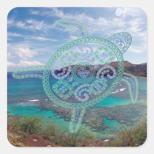 Hawaï eilanden en Oahu Turtle Vierkante Sticker (Voorkant)