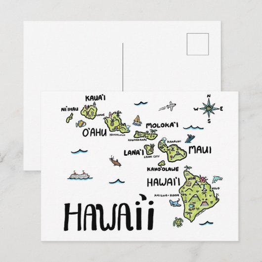 Hawaï geïllustreerde kaart (Voorkant / Achterkant)