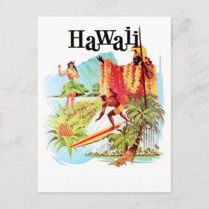 Hawaï, Hula-meisje en inheemsen verwelkomen je om Briefkaart