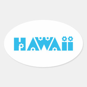 Hawaï in blauwe bloemen ovale sticker