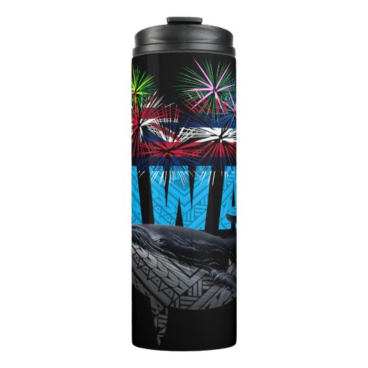 HAWAÏ NYE POLYNESISCHE TRIBAL BULTRUG VUURWERK THERMOSBEKER (Voorkant)