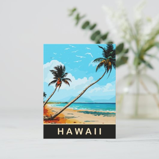 Hawaï, Palmen op het zandstrand, Reizen Briefkaart (Staand voorkant)