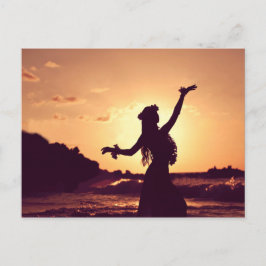 Hawaï, silhouet van hula-meisje bij zonsondergang, briefkaart