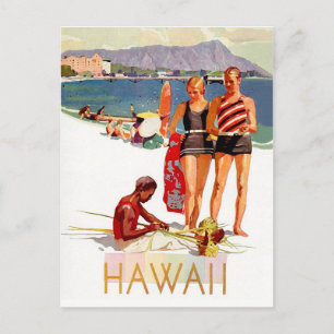 Hawaï, stel op vakantie aan de kust briefkaart