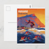 Hawaï-surf, tropische hemel, oud briefkaart voor r (Voorkant / Achterkant)