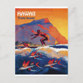 Hawaï-surf, tropische hemel, oud briefkaart voor r