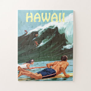 Hawaï, surfers die wachten op een grote golf, legpuzzel