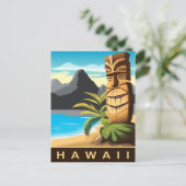 Hawaï, Tiki-beeld op het strand, Reizen Briefkaart (Staand voorkant)