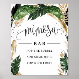 Hawai tropische bladeren bloemen goud mimosa bar b poster